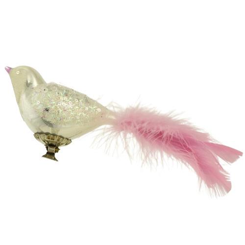 Szklo-Dekor White Bird On A Clip W. Pink Tail